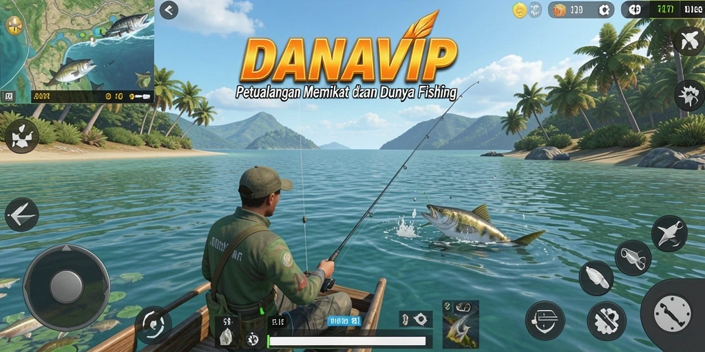 Tampilan permainan DANAVIP menampilkan aksi memancing yang menarik dan penuh warna.