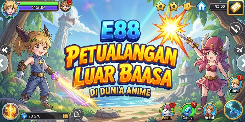 Tampilan gameplay E88 yang mengesankan dengan karakter anime beraksi.