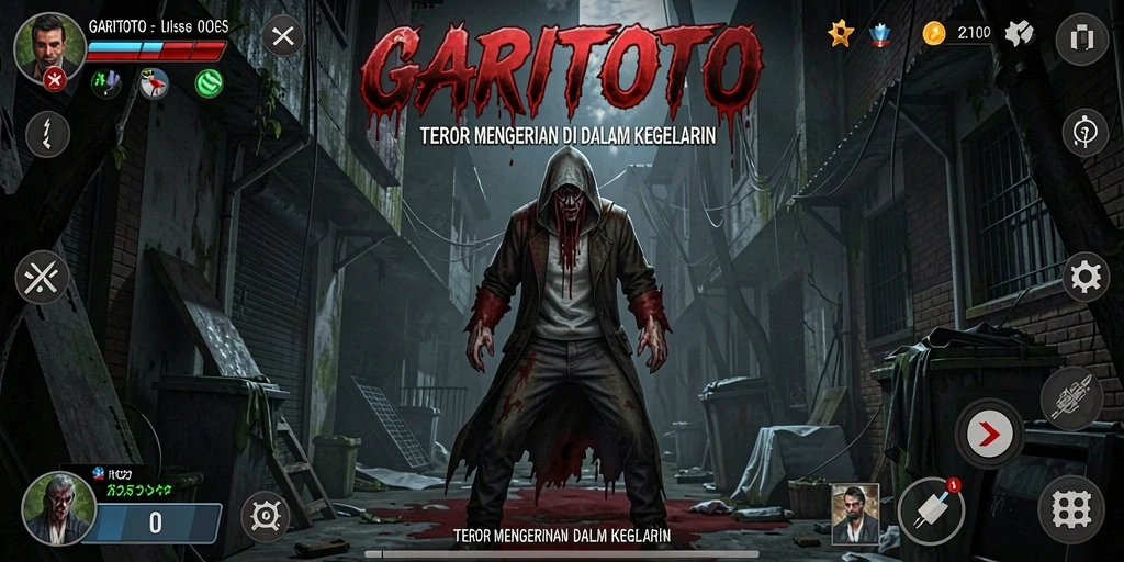 Tampilan gameplay GARITOTO yang menegangkan dengan suasana menyeramkan.