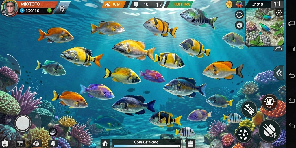 Tampilan gameplay MIOTOTO dengan aksi tembak ikan yang seru.