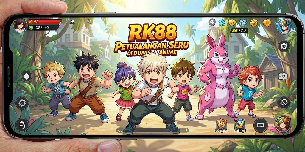 Tangkapan layar utama RK88 menunjukkan aksi pertarungan karakter Anime yang memukau.